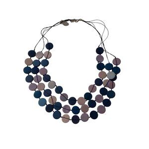 Caracol Multi-Strand Necklace With Purple & Blue Wooden Beads Adjustable Clasp